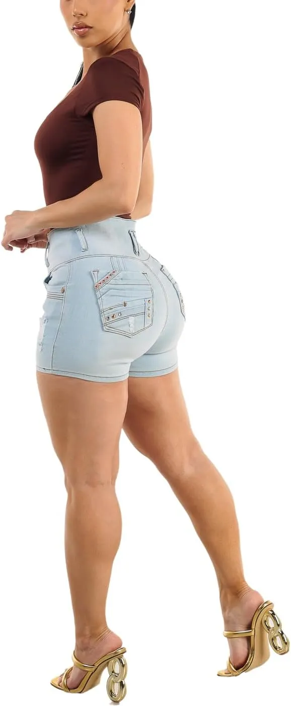 Moda Xpress Butt Lifting Denim Shorts for Women - Mid - High Waisted Shorts - Levanta Cola