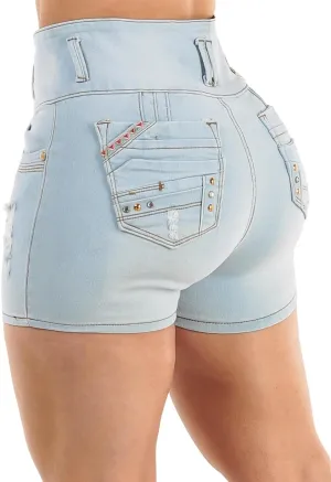 Moda Xpress Butt Lifting Denim Shorts for Women - Mid - High Waisted Shorts - Levanta Cola