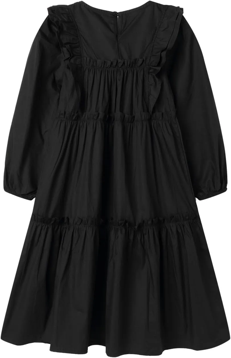Mud Kingdom Girls Maxi Dress Long Sleeve Flounce Ruffle Casual Loose Fit Dresses White