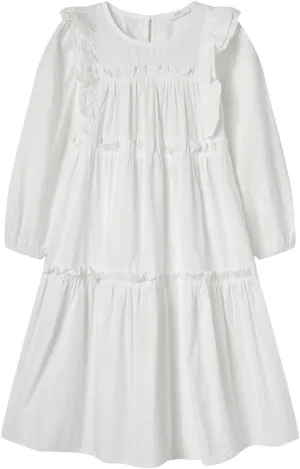 Mud Kingdom Girls Maxi Dress Long Sleeve Flounce Ruffle Casual Loose Fit Dresses White
