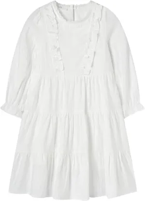 Mud Kingdom Girls Maxi Dress Long Sleeve Flounce Ruffle Casual Loose Fit Dresses White