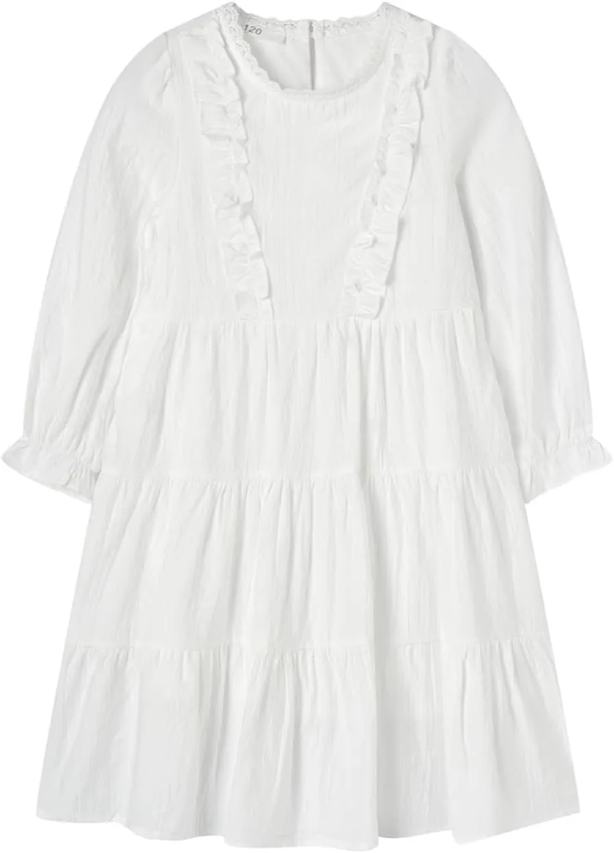Mud Kingdom Girls Maxi Dress Long Sleeve Flounce Ruffle Casual Loose Fit Dresses White