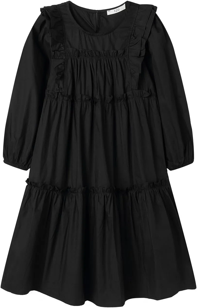 Mud Kingdom Girls Maxi Dress Long Sleeve Flounce Ruffle Casual Loose Fit Dresses White
