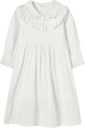 Mud Kingdom Girls Maxi Dress Long Sleeve Flounce Ruffle Casual Loose Fit Dresses White
