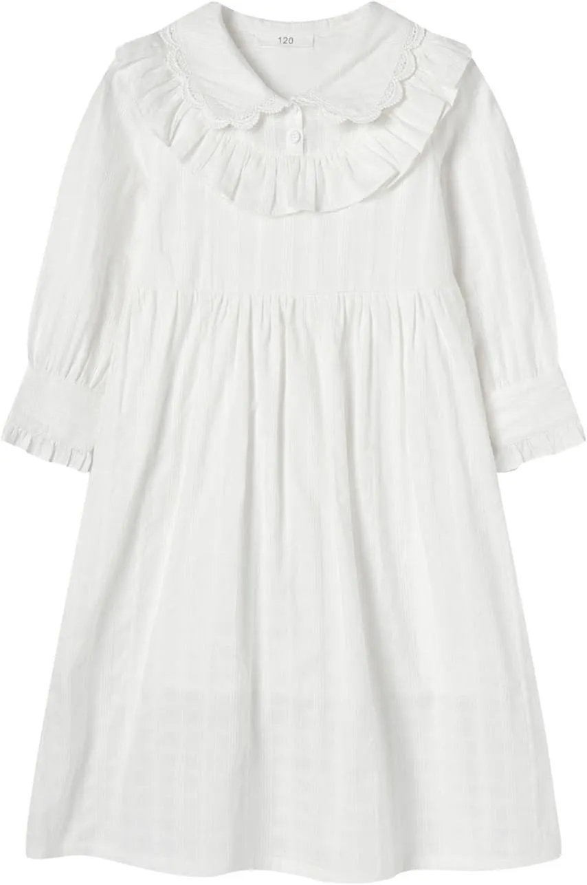 Mud Kingdom Girls Maxi Dress Long Sleeve Flounce Ruffle Casual Loose Fit Dresses White