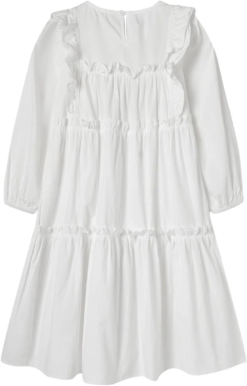 Mud Kingdom Girls Maxi Dress Long Sleeve Flounce Ruffle Casual Loose Fit Dresses White