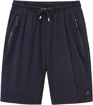 Muscularfit Big and Tall Mens Shorts Casual Breathable Mesh Quick Dry Solid Athletic Shorts Drawstring Elastic Waist Shorts