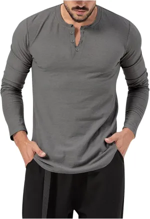 Muscularfit Mens Long Sleeve T Shirts Button Up V Neck Solid Pullover Undershirt Casual Loose Stretch Sweater Men Clothing