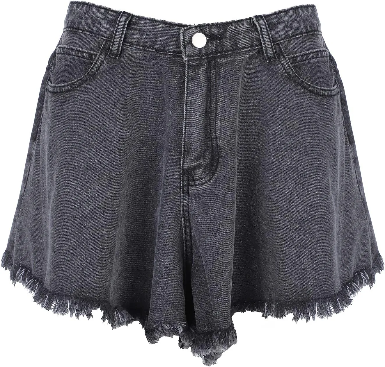 niuwa Woman High Waisted Denim Shorts Summer Casual Shorts Wide Leg Short Jeans (Grey, L)