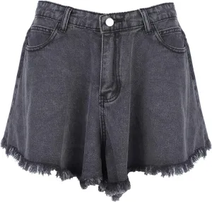 niuwa Woman High Waisted Denim Shorts Summer Casual Shorts Wide Leg Short Jeans (Grey, L)