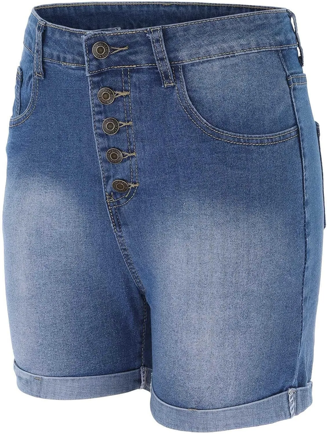 niuwa Women's Denim Shorts Rolled Hem Short Jeans Summer High Waisted Ripped Jeans with Pockets