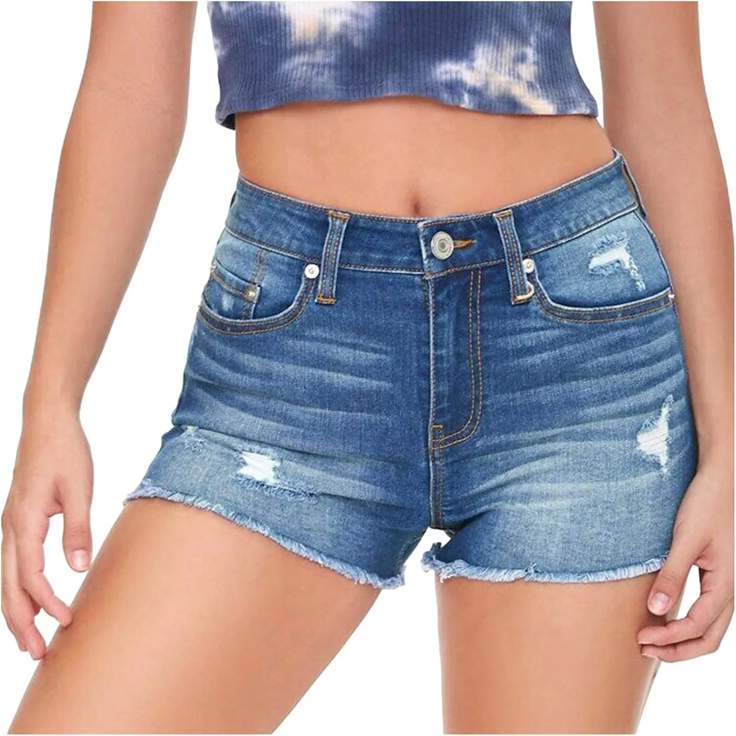 niuwa Womens Ripped Short Jeans High Waisted Denim Shorts Summer Casual Shorts with Pockets (Light Blue, XXL)