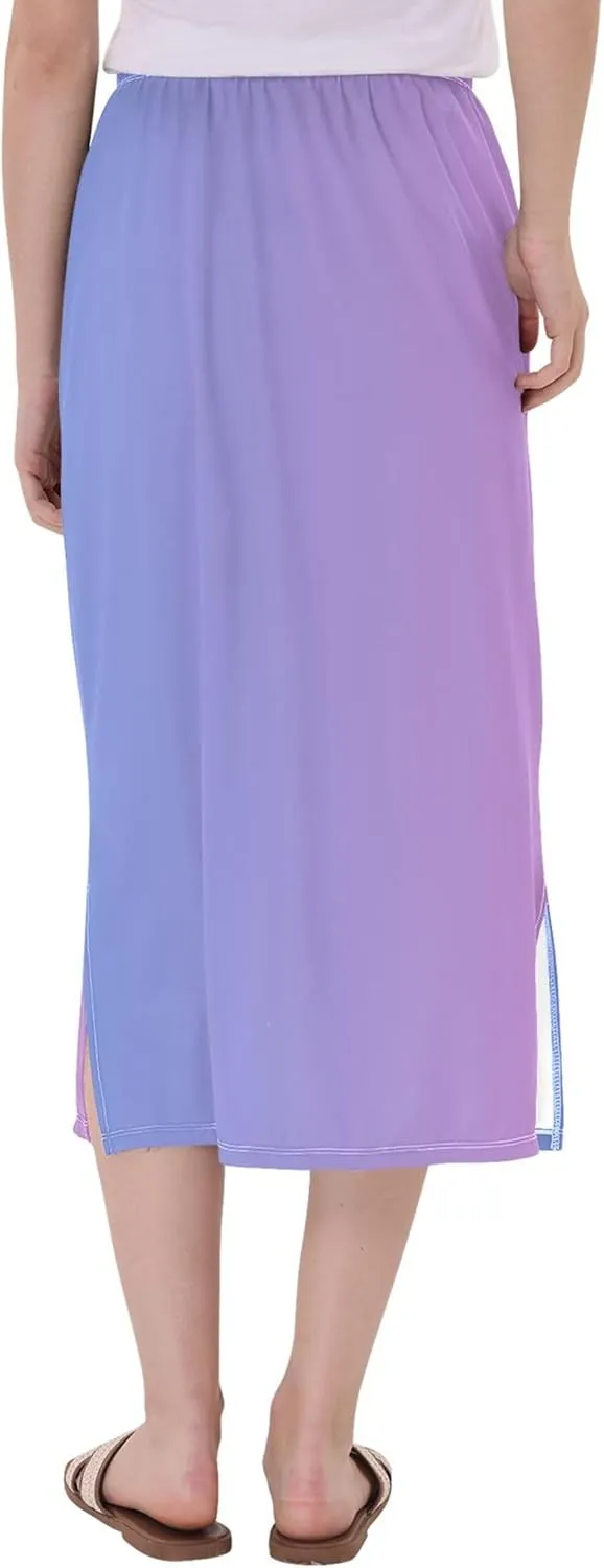Pastel Glitter Side Slit Midi Skirts Women Cute Straight Fit Skirts Stretchy High Waist Boho Skirts S