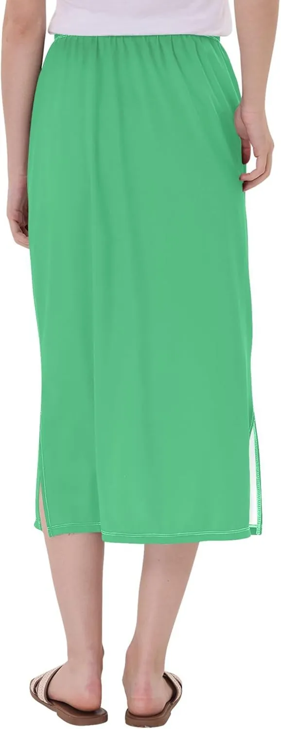 Pastel Glitter Side Slit Midi Skirts Women Cute Straight Fit Skirts Stretchy High Waist Boho Skirts S