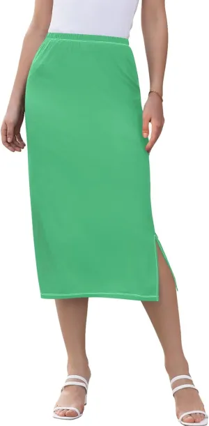 Pastel Glitter Side Slit Midi Skirts Women Cute Straight Fit Skirts Stretchy High Waist Boho Skirts S