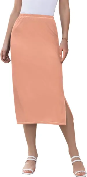 Plum Side Slit Midi Skirts Womens Pencil Straight Skirt High Waist Stretch Beach Skirts
