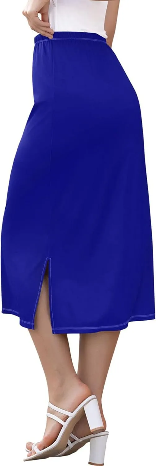 Plum Side Slit Midi Skirts Womens Pencil Straight Skirt High Waist Stretch Beach Skirts