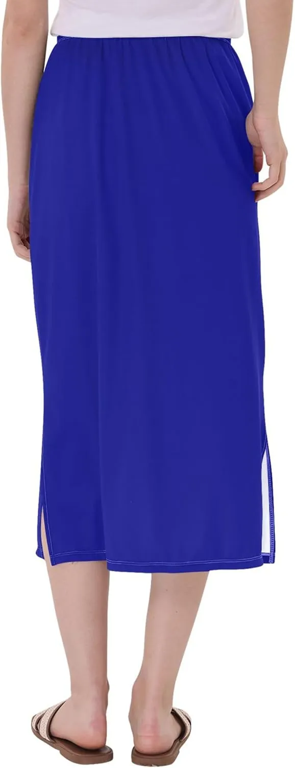 Plum Side Slit Midi Skirts Womens Pencil Straight Skirt High Waist Stretch Beach Skirts