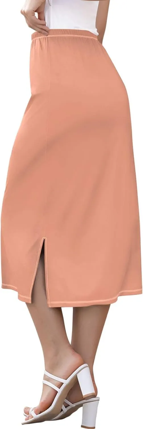 Plum Side Slit Midi Skirts Womens Pencil Straight Skirt High Waist Stretch Beach Skirts