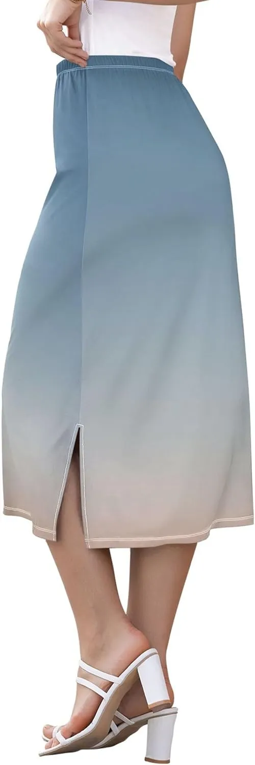 Plum Side Slit Midi Skirts Womens Pencil Straight Skirt High Waist Stretch Beach Skirts