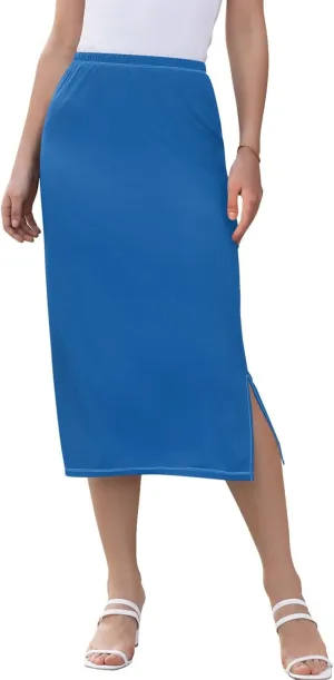 Plum Side Slit Midi Skirts Womens Pencil Straight Skirt High Waist Stretch Beach Skirts