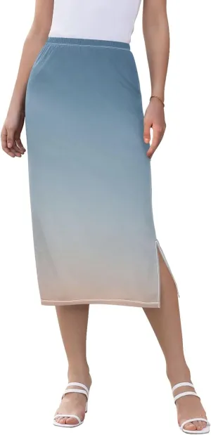 Plum Side Slit Midi Skirts Womens Pencil Straight Skirt High Waist Stretch Beach Skirts