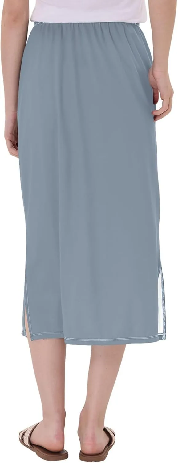 Plum Side Slit Midi Skirts Womens Pencil Straight Skirt High Waist Stretch Beach Skirts