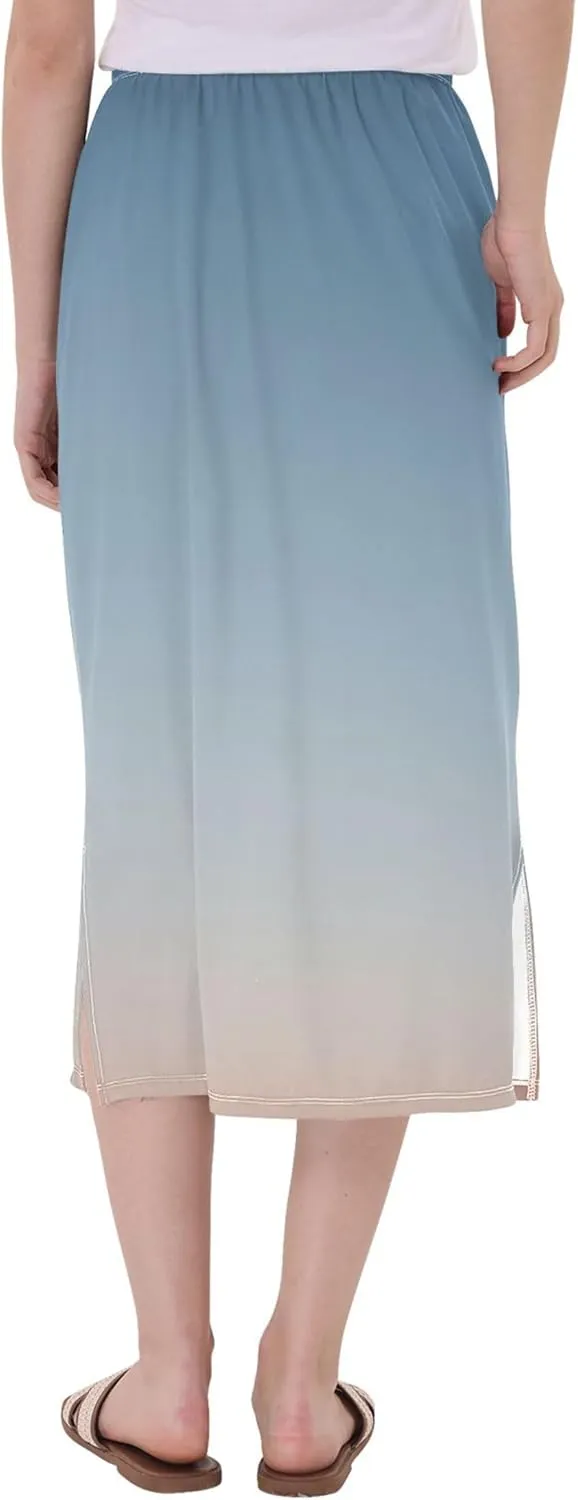Plum Side Slit Midi Skirts Womens Pencil Straight Skirt High Waist Stretch Beach Skirts