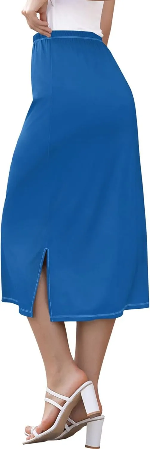 Plum Side Slit Midi Skirts Womens Pencil Straight Skirt High Waist Stretch Beach Skirts