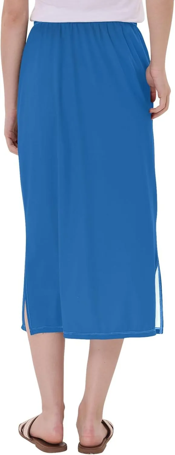 Plum Side Slit Midi Skirts Womens Pencil Straight Skirt High Waist Stretch Beach Skirts