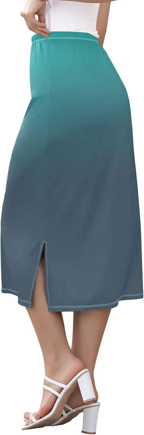 Plum Side Slit Midi Skirts Womens Pencil Straight Skirt High Waist Stretch Beach Skirts