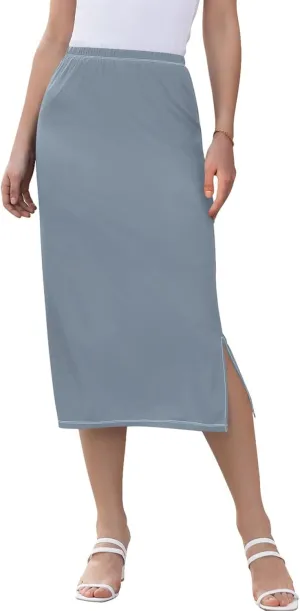 Plum Side Slit Midi Skirts Womens Pencil Straight Skirt High Waist Stretch Beach Skirts