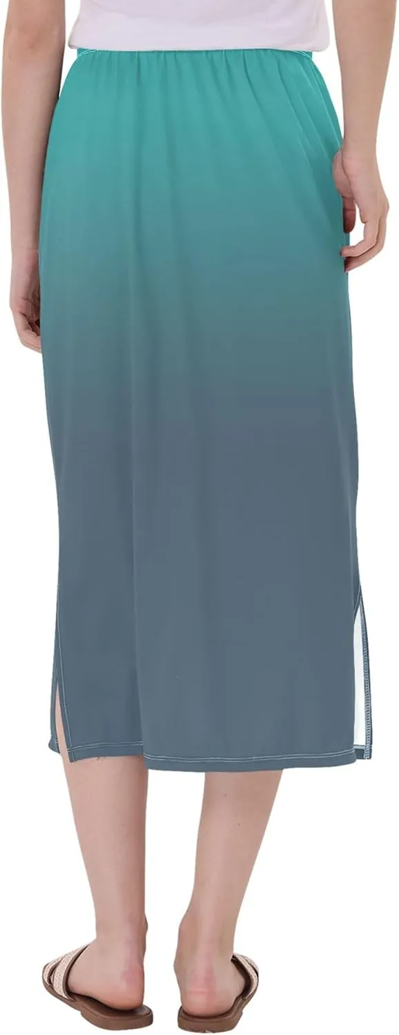 Plum Side Slit Midi Skirts Womens Pencil Straight Skirt High Waist Stretch Beach Skirts