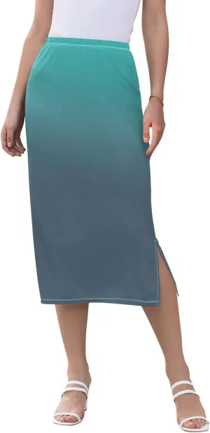 Plum Side Slit Midi Skirts Womens Pencil Straight Skirt High Waist Stretch Beach Skirts