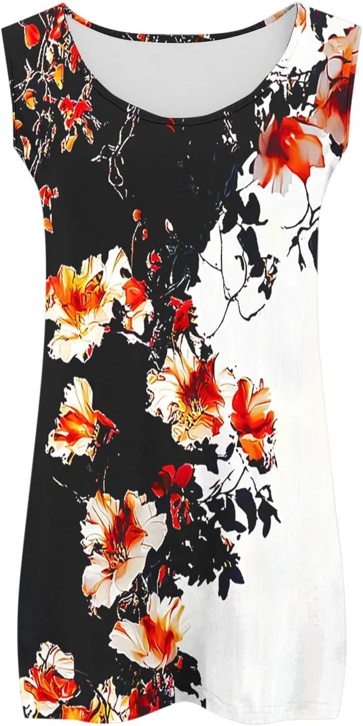 Plus Size Tank Tops for Women Basic Crew Neck Sleeveless Top Loose Lightweight Blouses Gradient Solid Fashion Tee Shirts