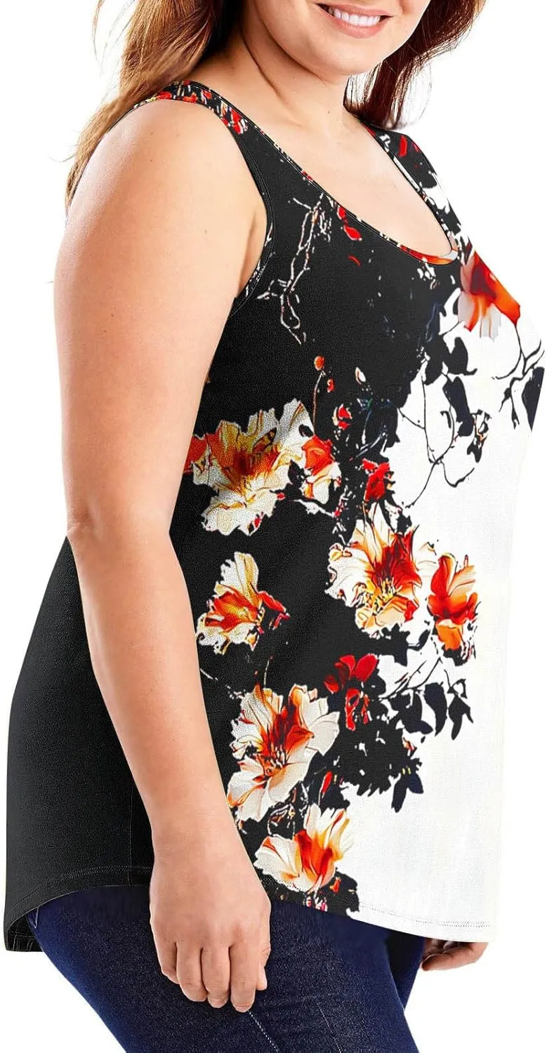 Plus Size Tank Tops for Women Basic Crew Neck Sleeveless Top Loose Lightweight Blouses Gradient Solid Fashion Tee Shirts