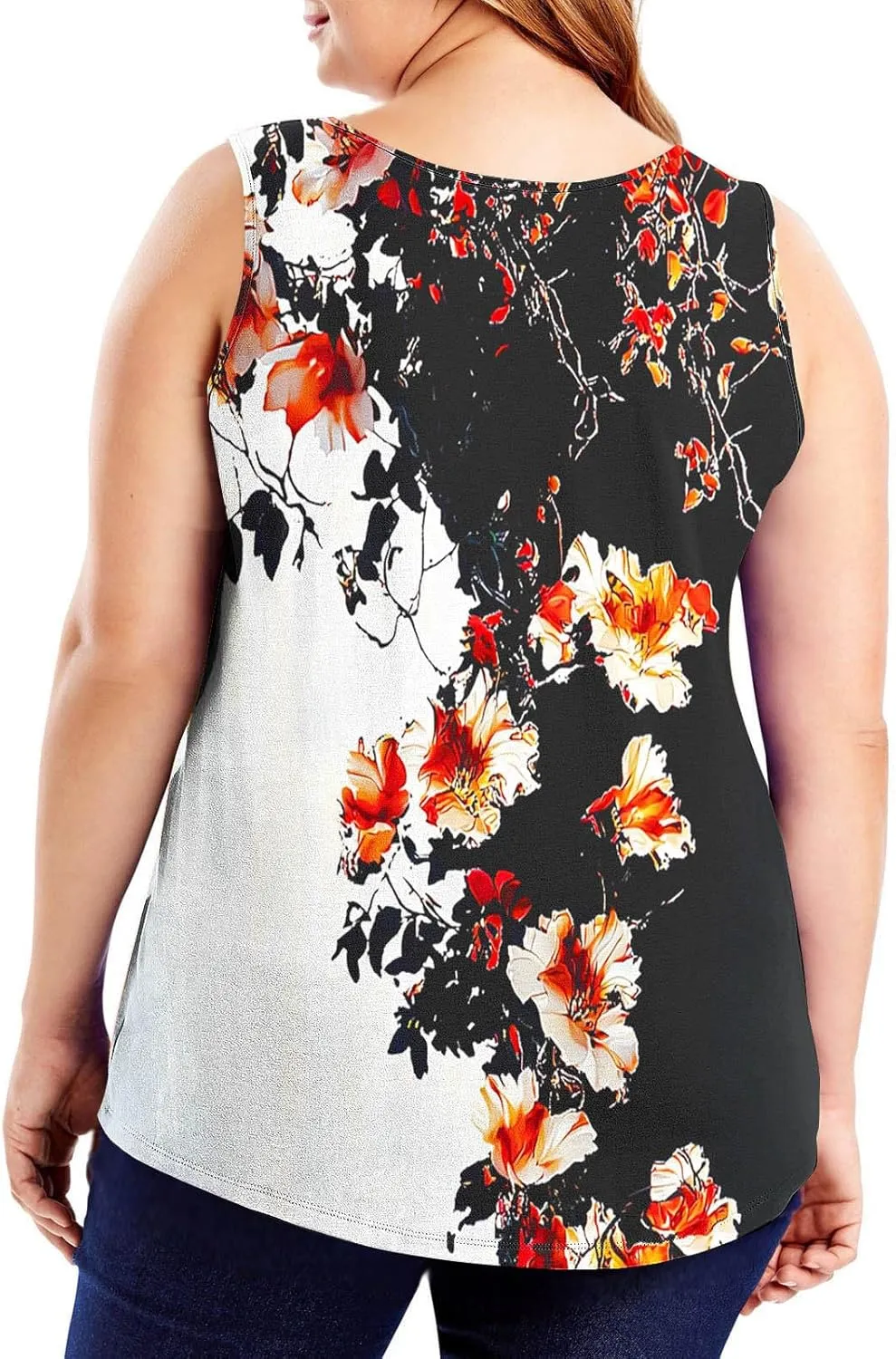 Plus Size Tank Tops for Women Basic Crew Neck Sleeveless Top Loose Lightweight Blouses Gradient Solid Fashion Tee Shirts