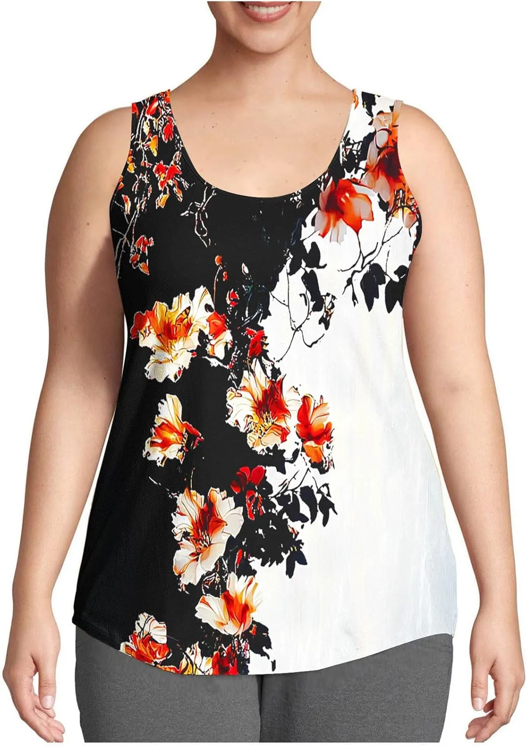 Plus Size Tank Tops for Women Basic Crew Neck Sleeveless Top Loose Lightweight Blouses Gradient Solid Fashion Tee Shirts