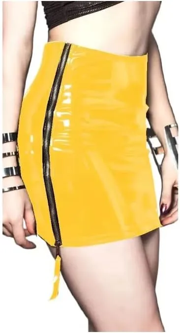 Plus Size Women Skirts High Waist Side Zipper Mini Skirts PVC Leather Pencil Short Skirts Stretch Slim Skirt