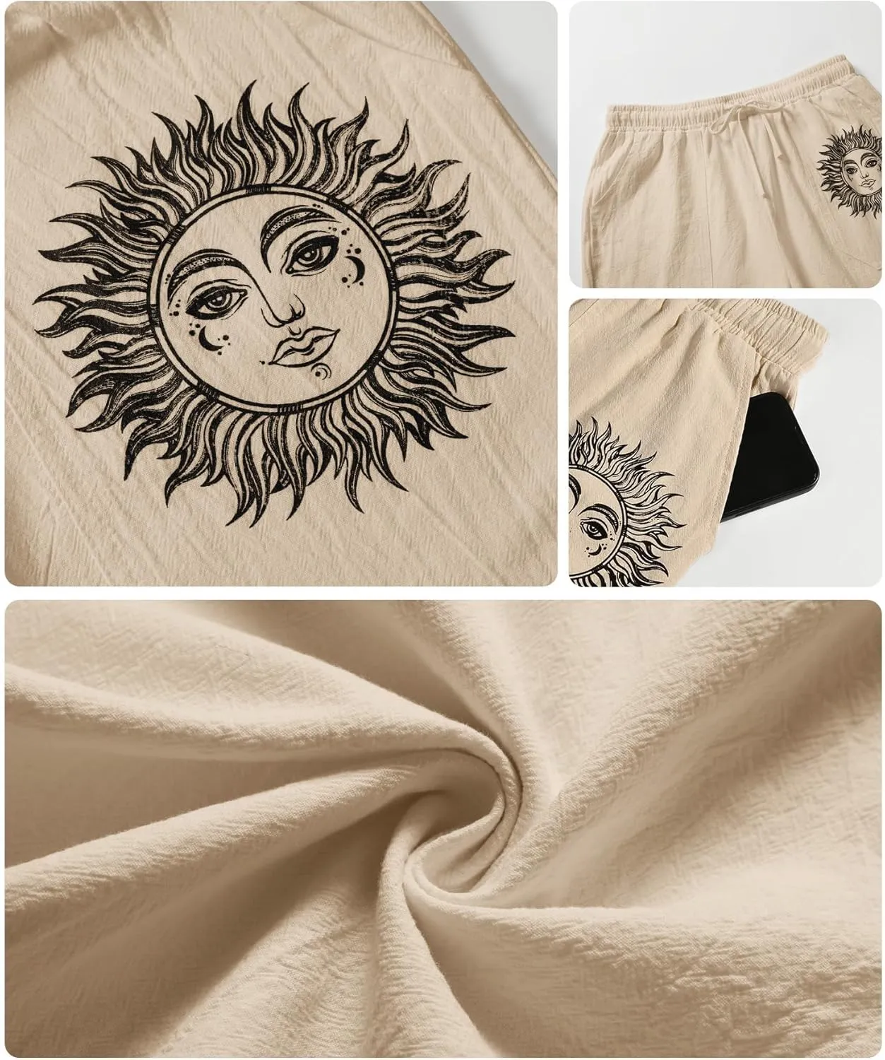 Puimentiua Mens Linen Shorts Lightweight Elastic Waist Summer Beach Shorts