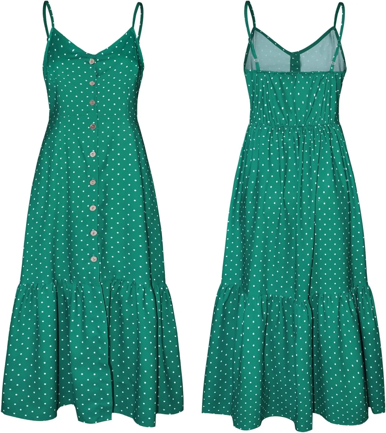 ROYLAMP Women's 2024 Summer Floral Dress Spaghetti Strap Sleeveless Button V-Neck Split Ruffle Hem Boho Beach Midi Dresses