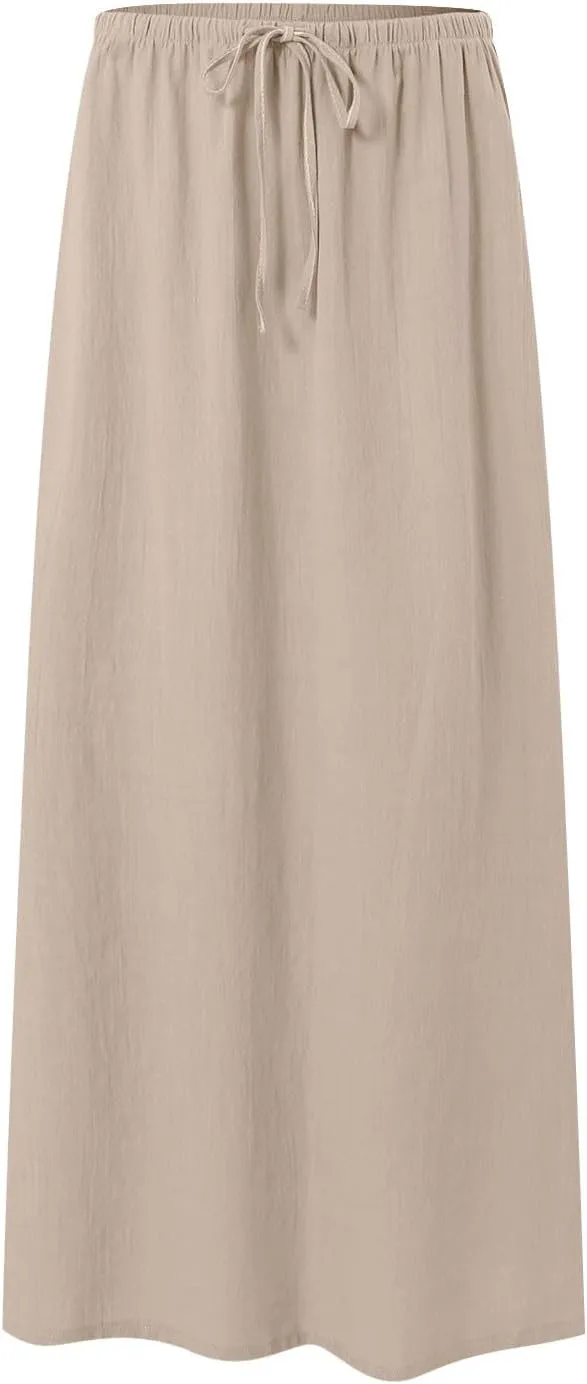 Rvidbe Maxi Skirts for Women 2025 Summer Comfy Drawstring Waist A Line Skirts Cute Vacation Boho Long Flowy Beach Skirts