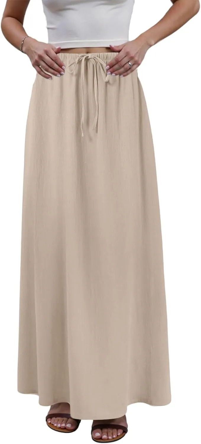 Rvidbe Maxi Skirts for Women 2025 Summer Comfy Drawstring Waist A Line Skirts Cute Vacation Boho Long Flowy Beach Skirts