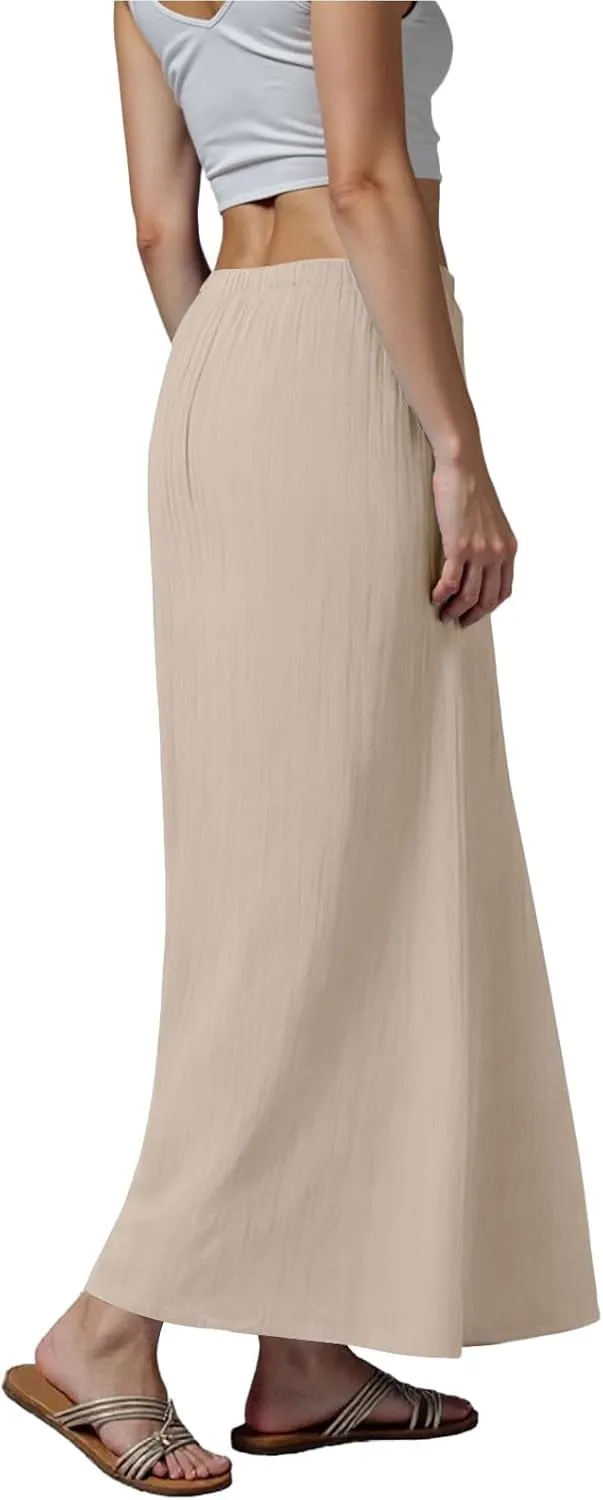 Rvidbe Maxi Skirts for Women 2025 Summer Comfy Drawstring Waist A Line Skirts Cute Vacation Boho Long Flowy Beach Skirts