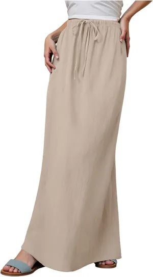 Rvidbe Maxi Skirts for Women 2025 Summer Comfy Drawstring Waist A Line Skirts Cute Vacation Boho Long Flowy Beach Skirts