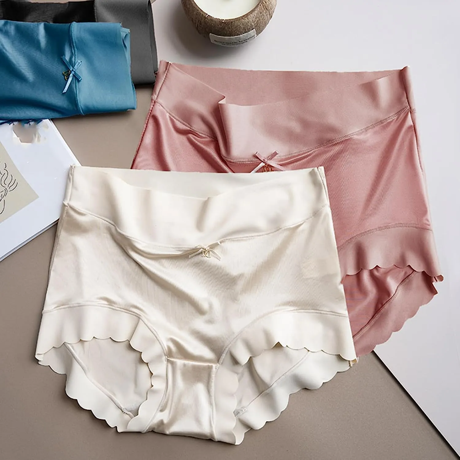 Satin Ice Silk Seamless Shaping Briefs,Women's High Waisted Tummy Control Hip Lift Underwear,Cool Breathable Panties