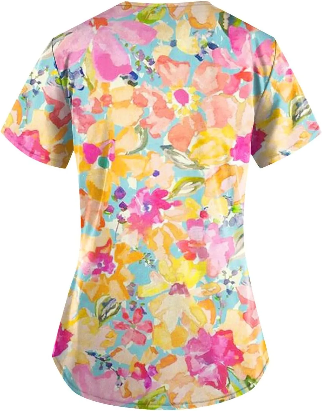 Scrub Tops Women Criss Cross V Neck Print Nurse Uniforms Short Sleeve Dressy Working T-Shirts Relaxed Fit T Shirts