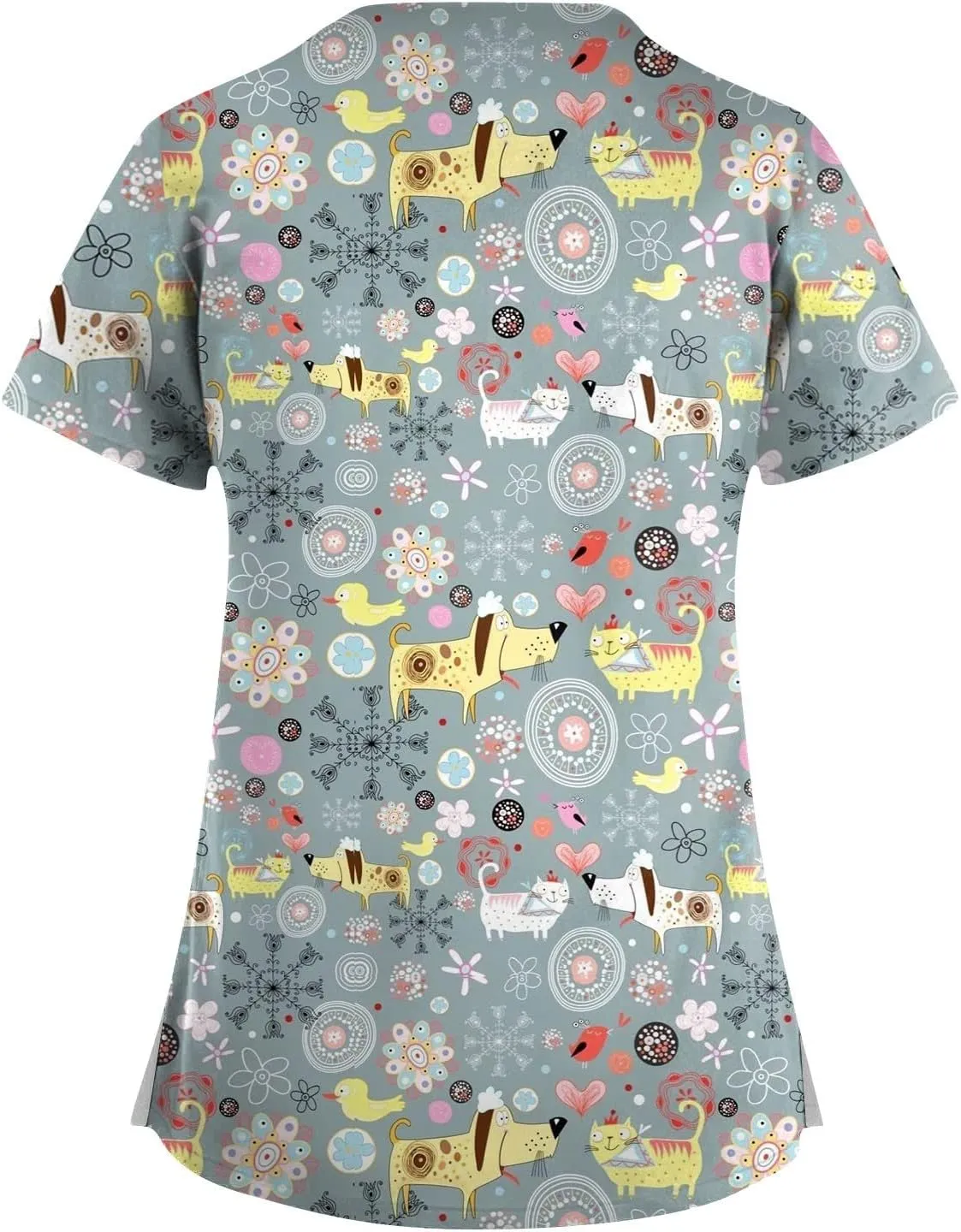 Scrub Tops Women Criss Cross V Neck Print Nurse Uniforms Short Sleeve Dressy Working T-Shirts Relaxed Fit T Shirts