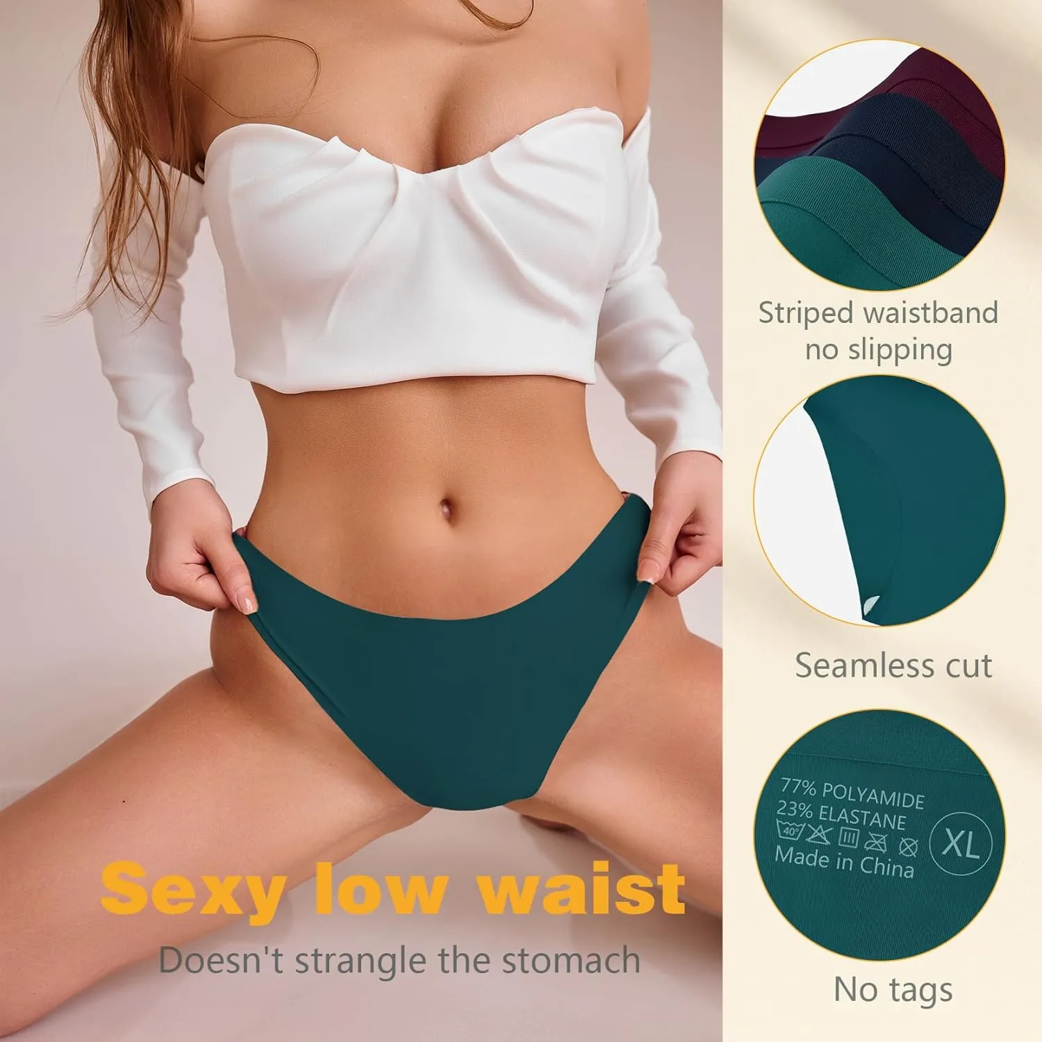 Seamless Underwear Women No Show Panties Ladies Briefs Low Waisted Sexy Seamless Silk Breathable Cool Knickers 5 Pack