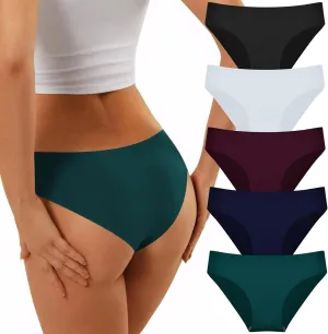 Seamless Underwear Women No Show Panties Ladies Briefs Low Waisted Sexy Seamless Silk Breathable Cool Knickers 5 Pack
